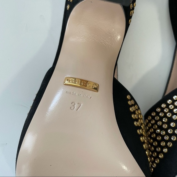 GUCCI Exaggerated point Crystal Suede Mules Black 37 7 glam era Renaissance - Picture 7 of 17